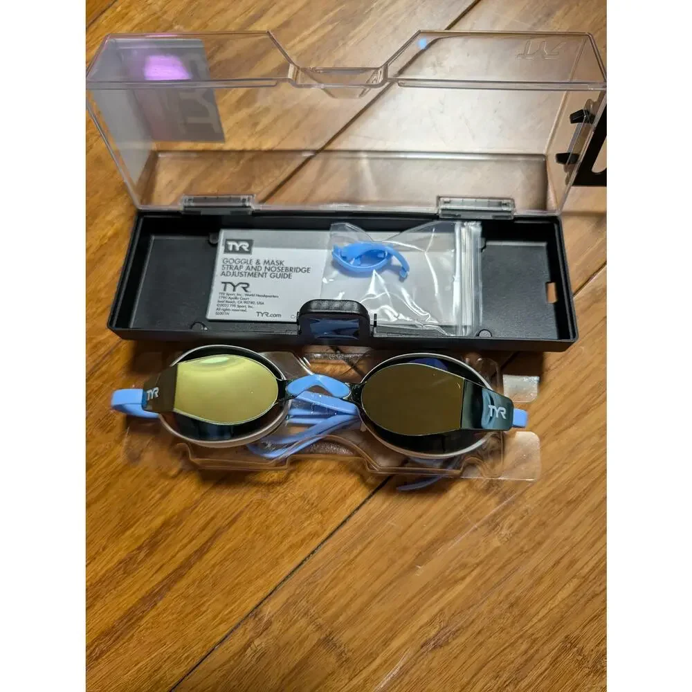 TYR Black Ops 140 EV Racing Mirrored Swim Goggles Women's Fit, Blue/White NWT